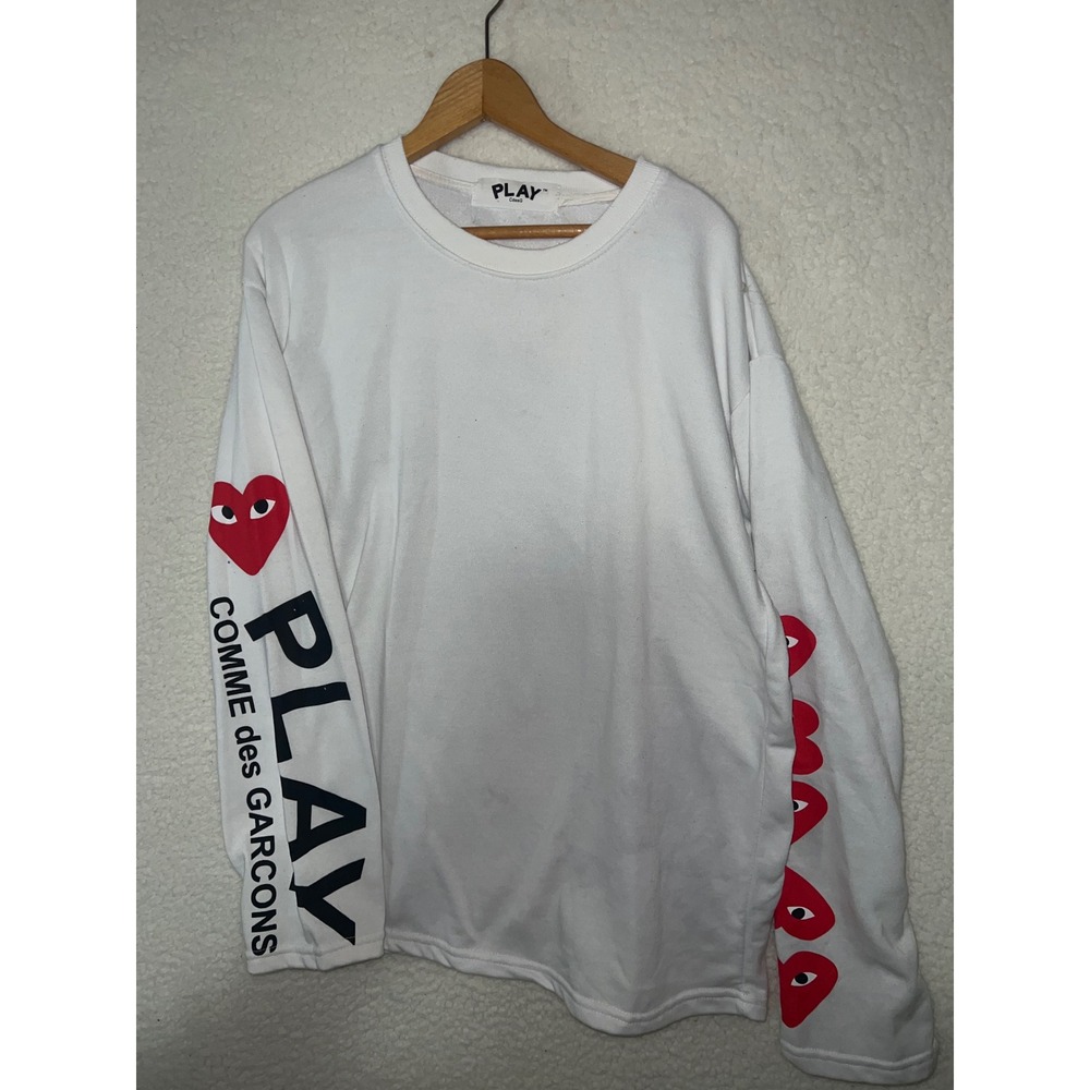 Comme des Garcons PLAY Long Sleeve‎ Heart Logo Graphic T-Shirt White Mens L